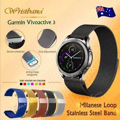 Magnetic Milanese Stainless Wrist Band Wristband Strap For Garmin Vivoactive 3 • $4.99