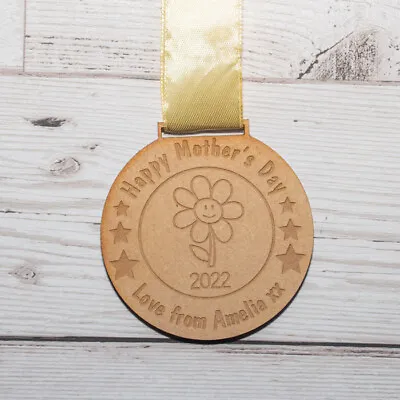 Personalised Mothers Day Medal Wooden Gift Ribbon • £3.49