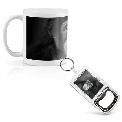 Mug & Bottle Opener-Keyring-set - BW - Cheeky Chimpanzee Monkey   #36178 • £9.99