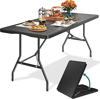 Black 6ft Folding Trestle Table Portable Catering Camping Picnic BBQ Party Table • £44.95