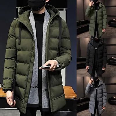 Mens Long Puffer Warm Full Length Hooded Parka Down Cotton Jacket Coat Overcoat • $75.11