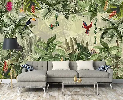 Jungle Wall Mural Botanical Wallpaper Plants Birds Bedroom Decoration 8.33x12 Ft • £52.99