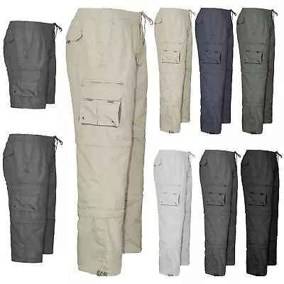 Mens 3 In 1 Elasticated Summer Trousers Cargo Pants Lightweight Zip Off Shorts • £13.99