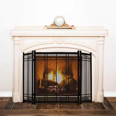 Vintage Fireplace Screen Freestanding 3-Panel Steel Mesh Heating Accessory 31 In • $57.91