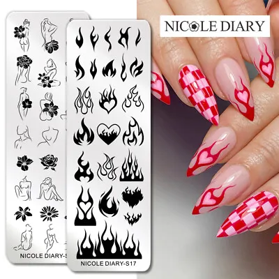 NICOLE DIARY Nail Stamping Plates Flower French Lines Image Template • £1.55