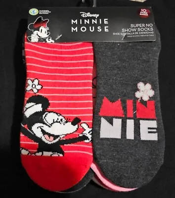 Disney Minnie Mouse No-Show Socks 10 Ten Pairs Shoe Size 4-10 Women's • $8.95