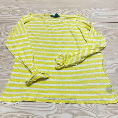 Lauren Ralph Lauren Jumper Linen XL Yellow White Striped Round Neck Designer • £21.95