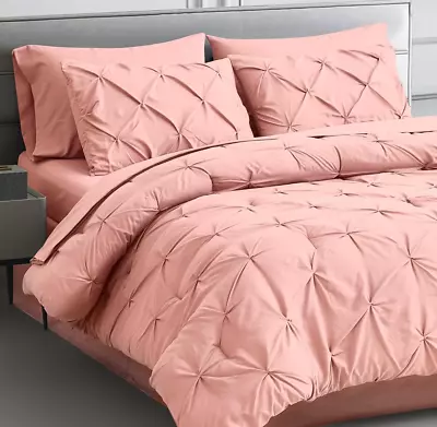 Queen Size Comforter Set Pink Pinch Pleat Bed In A Bag Elegant 7 Pc Bedding Set • $79.97