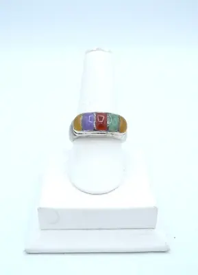 Vintage Chinese Multicolored Jade Sterling Silver Ring • $45