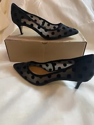 J Crew Factory Esme Mesh Polka Dot Kitten Heels In Black - Women’s Size 8M New • $75