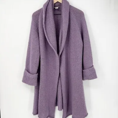 Soft Surroundings Purple Duster Cardigan Sweater Petite Large Chunky Cozy Mohair • $49.88