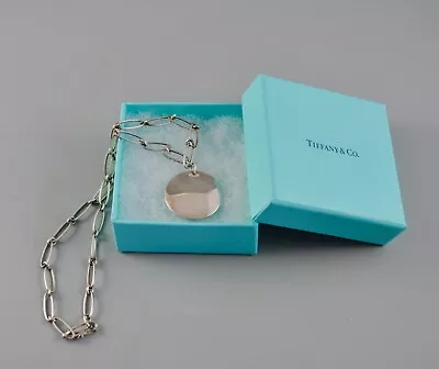 Tiffany & Co Elsa Peretti Sterling Silver Necklace - Disc Paperclip Link Chain • $295