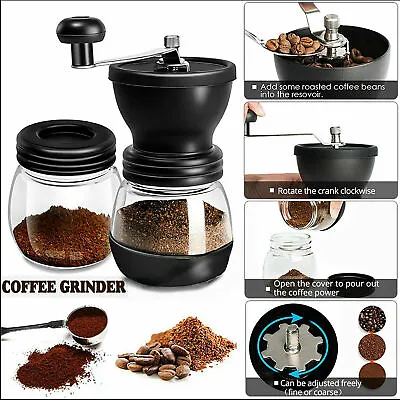 £10.76 • Buy Manual Coffee Bean Grinder Hand Mill Adjustable Coarseness Ceramic Burr Spice