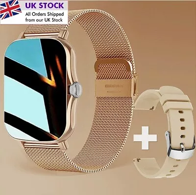 Smart Watch Android IOS Bluetooth Call Men/Women Unisex Fitness Tracker Gold UK • £13.49