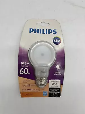 Philips Slim Style 10.5w Replaces 60w Equivalent Soft White Dimmable LED Bulb • $11.99