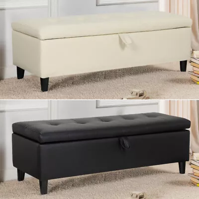 Faux Leather Storage Ottoman Bench Padded W/ Hinged Lid Chest Toy Blanket Box UK • £75.95