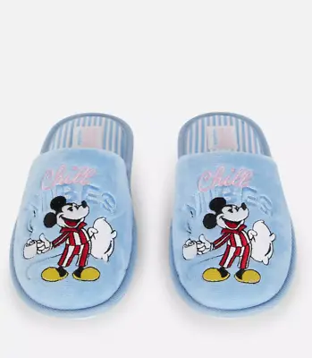 £15.99 • Buy Disney’s Mickey Mouse Embroidered Slippers Women Xmas/Bday Gift Blue PRIMARK