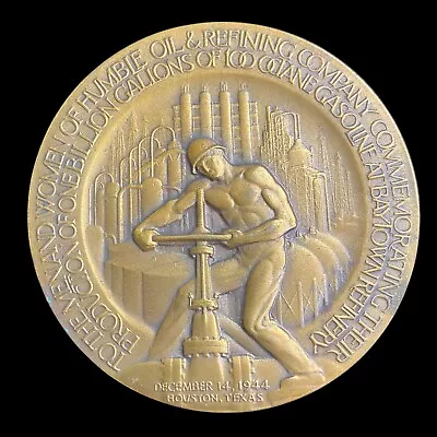 Art Deco WWII Humble Oil & Refining Company 1944 Bronze Medal Medallic Art Co. • $95