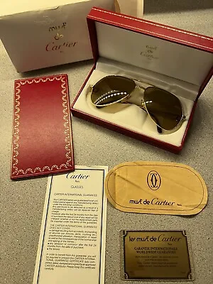 $875 • Buy Vintage CARTIER 1984 SANTOS VENDOME Sunglasses Glasses Glasses NOS Frame 62 Gold