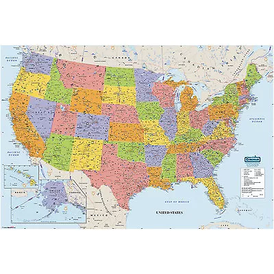 Laminated United States Map 38 X 25  With Write-on Wipe-off Surface • $17.99