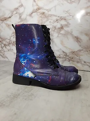 Hot Topic- Space Galaxy Purple/Blue Lace Up Combat Boots (Women Sz: 8) • $23.99