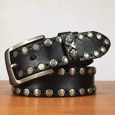 Real Leather Waist Belt Heavy Metal Rivet Studded Unisex Punk Rock Biker Belt • $43.99