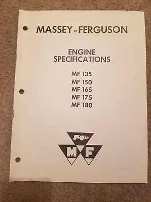 Massey Ferguson Engine Specs Manual Mf 135 150 165 175 180 Original • $9.99