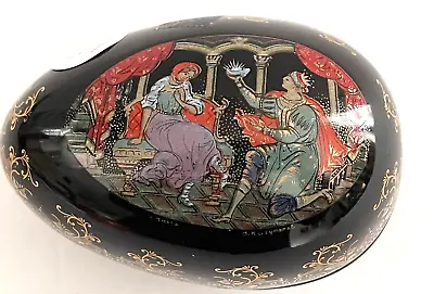 Tianex Cinderella Black Porcelain Egg Russian Fairy Tale Music Trinket Box Vntg • $24