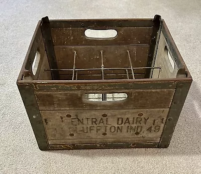 VTG Central Dairy 12 Milk Bottle Carrier Case Wooden Crate Box Bluffton Indiana • £75.04