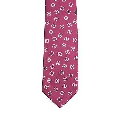 $245 ISAIA NAPOLI Hand-sewn 7 - Fold Tie Dark Pink 100% Silk Geometric • $99