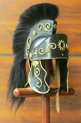 Medieval Steel Helmet Greco Roman With Crest Black Knight Armor Wearable Helmet • $210