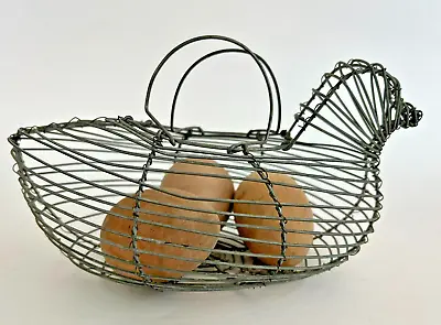 Vintage  Primitive Farmhouse Wire Chicken Basket With Eggs • $19.50