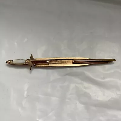 Vintage Swank Sword Tie Bar Clip Gold Tone With White Setting • $19.99