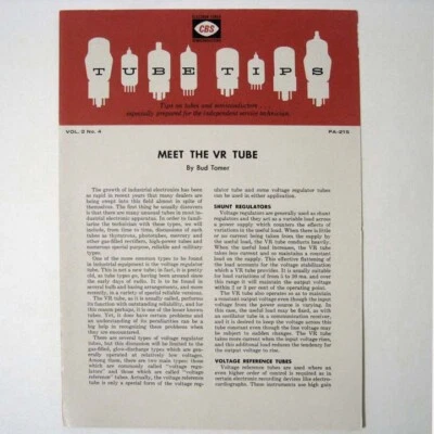 $4.70 • Buy CBS ® Vacuum Tube Tips Brochure - PA-215 Volume 2 No 4