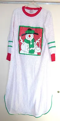 Vintage Christmas Long Nightgown Cotton Twilight Fantasies Snow Lady Sz LG • $44.09