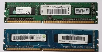 2 X 4gb Ddr3 Desktop Ram Kingston & Lenovo Ramaxel. Excl Cond. From Working PC. • £10