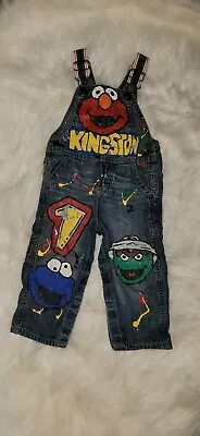OshKosh Bib Denim Overalls.  Size 18 Months. Hand Painted Sesame Street  • $5.70