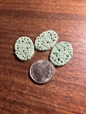 Vintage Antique Japanese Green Flower Plastic Celluloid Cabochons Set Of 3 • $15