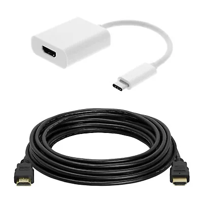 USB C Type C Male To HDMI Female Adapter With 3m Long HDMI Cable Lead For HDTV • £11.48