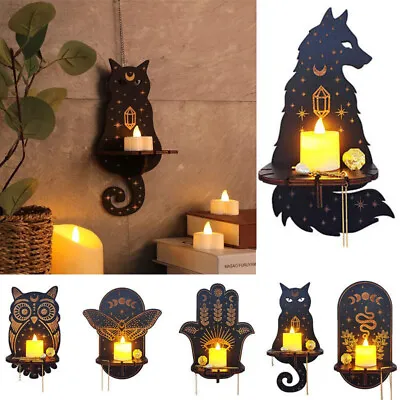 Wall Candle Holder Wooden Sconce Decor Wall Candlestick Crystal Display Shelf • £9.60