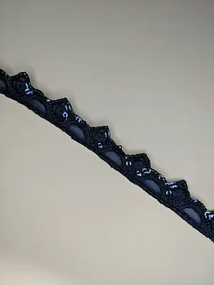 1 Yard Blue Sequins Lace Ribbon Trim For  Sewing Craft Diy Embellishments Diys • £2.10