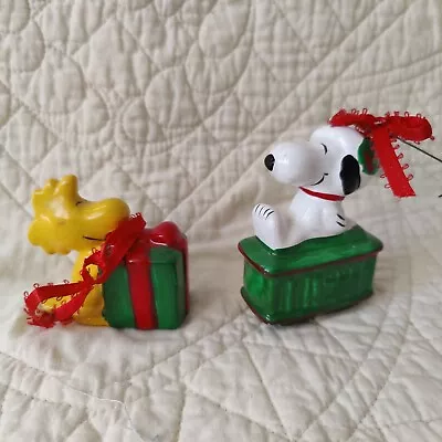 2 Vintage Peanuts Snoopy & Woodstock Ceramic Ornaments 1981 • $40.49