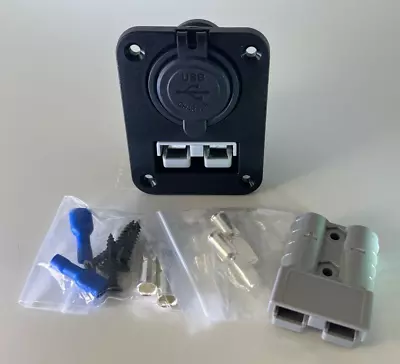 50A ANDERSON PLUG X2 + DUAL 4.2A USB CHARGER  FLUSH MOUNT AU 4X4 CAR MARINE • $31.95