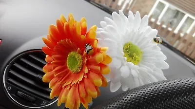 Double Gerbera Daisy Car Dashboard Flower Orange & White For VW Beetle Bug Vase • £9.99