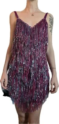 Fashion Nova Womens S Selena Sequin Fringe Mini Dress Swiftie Eras Tour Magenta • $37.95