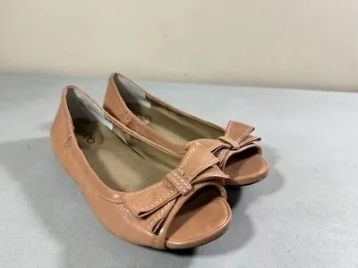 Me Too Women's Tan Leather Peep Toe Ballet Flats With Bow Size 6m • $26.24