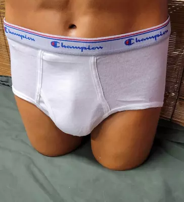 Vintage CHAMPION Low Rise Brief White Fly Front Men L 36-38 Super Rare Gray Band • $32.50