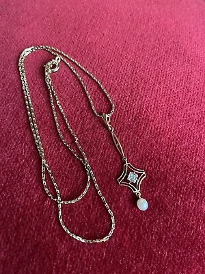 Vintage 14k Yellow Gold Pendant W. Diamond And Seed Pearl Antique W. Gf Chain • $119.99