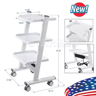 Three Layer Dental Trolley Mobile Instrument Cart Medical Tool Cart With Socket • $109.99