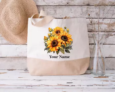 Personalised Sunflower Jute Bag Sunflower Reusable Bag Sustainable Shopping Bag • £15